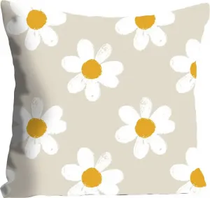Декоративная подушка королева "Левке", с ромашками, чехол без наполнения, 1 шт Queence 40х40 см, бежевый