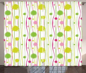 Штора ABAKUHAUS, зеленая, розовая, в деревенском стиле, с узорчатыми полосками и точками, универсальная, ленточная штора для гостиной с петлями и крючками, 280 х 225 см, белая, зеленая, розовая Abakuhaus