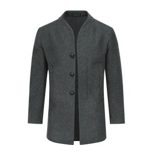 Зимнее плотное повседневное теплое однотонное длинное шерстяное пальто с воротником-стойкой Allthemen, серый