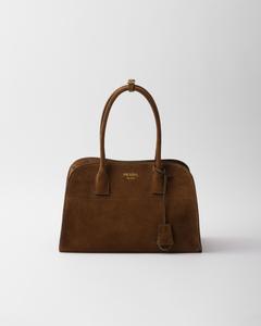 Сумка-тоут среднего размера из замши Prada, коричневый