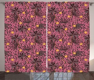 Штора ABAKUHAUS Пальма в деревенском стиле, растения, цветы, лев, универсальные ленточные шторы для гостиной с петлями и крючками, 280 x 225 см, засушенные розы, разноцветные Abakuhaus