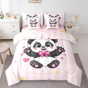 Erosebridal Комплект постельного белья Girls Panda с блестками и бантами в розовом цвете, Pastel,pink