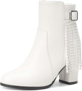 Ботильоны DINTAHA с бахромой из страз, блестящие, с массивным высоким каблуком, на молнии, White