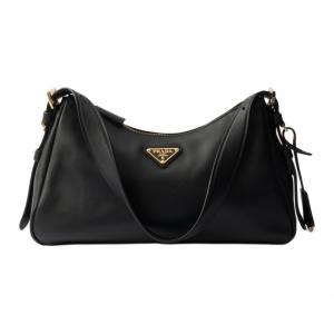 Кожаная женская сумка через плечо среднего размера черная PRADA