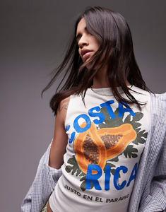 Топ с графикой Costa Rica в цвете кремовый Topshop