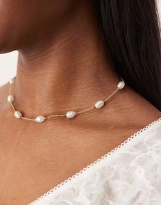 Короткое ожерелье с искусственным жемчугом разного размера в золотистом оттенке Asos Design