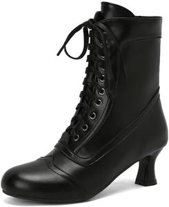 Женские ботильоны на низком каблуке-китен, ретро, рыцарские, с круглым носком, на шнуровке, модные, для женщин, вестерн, мотоциклетные ботинки Glglgege, Black