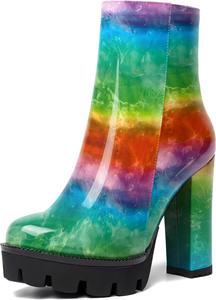 Женские вечерние ботильоны WAYDERNS с лакированной кожей, на платформе, с круглым носком, на повседневном каблуке-блоке, высотой до щиколотки, каблук 4,7 дюйма