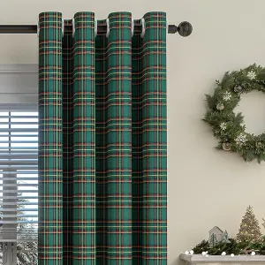 Непрозрачная рождественская штора с люверсами, клетчатая штора для гостиной, спальни, ресторана, зеленая, Ш132 x В274 см BTTO