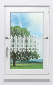 Штора для кафе, кружево Плауэн - лепестки роз (Ш x В) 56,7 см * 30 см жемчужно-белый/белый Plauener Spitze