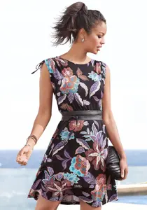 Трикотажное платье Vivance, крупный цветочный принт, легкое летнее платье, пляжное платье, цвет Schwarz-Bedruckt