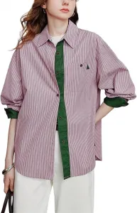 Женская блуза с полосками и отложным воротником