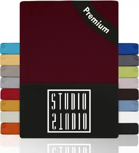 Простыня на резинке Premium 140x200 см - 160x220 см, 170 г/м², гребенной хлопок с 3% эластана, 100, простыня также подходит для высоких матрасов, пружинных кроватей и водяных кроватей высотой до 35 см - Бордо STUDIO