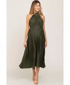 Беременное оливковое платье-халат с плиссировкой Halter Dress Pinkblush, зеленый