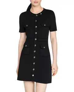 Короткое вязаное платье с пуговицами для сестры Sandro, черный