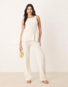 Широкие трикотажные брюки из пряжи с узором «сливки» кремового цвета Asos Design