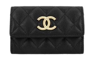 CHANEL Женский черный картхолдер из кожи икры