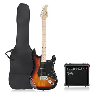 Электрогитара Glarry GST HSS с звукоснимателями и усилителем 20 Вт Sunset