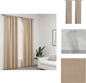 Плотные шторы с крючками, под лен, 2 шт., бежевые, 140 x 225 см - Шторы и портьеры vidaXL