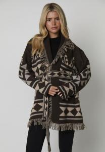 Кардиган South Beach JACQUARD TIE WAIST KNIT FRINGE, Brown