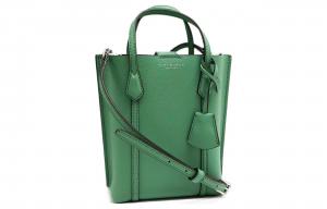 Перри Тисненая Кожаная Сумка Тот Шоппер Плечевая Сумка Через Плечо Мини Женская Зеленая TORY BURCH