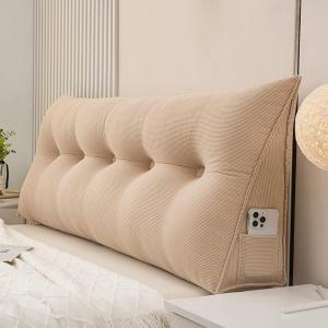 Подушка для изголовья кровати размера Queen Size, треугольная, из вельвета, поддерживающая спинку, подушка для чтения и поясничной фиксации, мягкая подушка для сидения на кровати (цвет: кофейный, размер: 39 дюймов/100 см (двуспальная)). COZMAX, Coffee