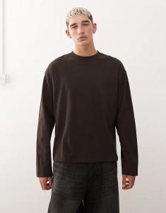 Футболка Weekday Great свободного кроя с длинными рукавами коричневого цвета