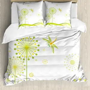 Пододеяльник ABAKUHAUS "Стрекоза", рисунок "Весенний одуванчик", защита от клещей, подходит для аллергиков с наволочками, 155 см x 220 см - 80 x 80 см, мелово-яблочный цвет Abakuhaus