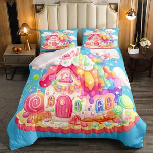 Erosebridal Комплект постельного белья Cute Dessert для девочек в стиле кавай с мультяшным принтом конфет и радуги, Blue Pink