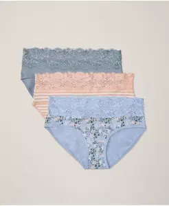 Женские трусы с кружевом на талии из органического хлопка, 3 шт Pact, синий