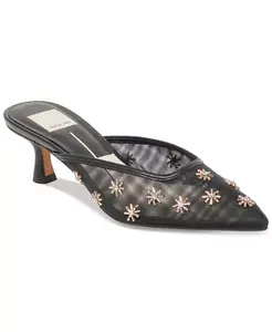 Женские мюли Clara с декоративными элементами, ажурной сеткой и острым носом на каблуке Dolce Vita, черный