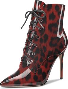 Женские ботильоны Aachcol с коротким голенищем, заостренным носком, стойкой на шпильке средней высоты, лакированные, с молнией и шнуровкой, сексуальные, каблук 4 дюйма, Multicolor M