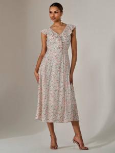 Платье midaxi с v-образным вырезом и оборками Jolie Moi, розовый/разноцветный