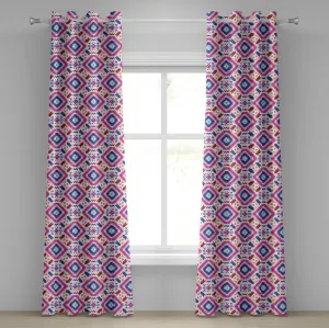 Шторы на люверсах ABAKUHAUS в этническом стиле, бесшовный узор ручной работы с изображением этнических полос майя, декоративные двухпанельные шторы, 280 см x 245 см, фуксия, индиго, бордовый