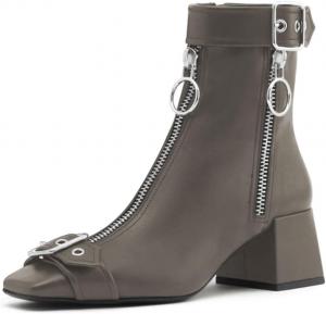 Женские элегантные ботильоны Miss Left с квадратным носком, ремешками и пряжками, на щиколотку, с двойной молнией, низким толстым каблуком, короткие ботинки для формального бизнес-офиса, размеры US 4-16, Grey