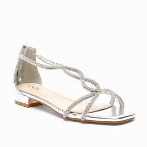 Сандалии на плоской подошве с Т-образным ремешком и диаманте из фольги Quiz, серебро