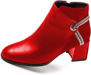 Женские ботильоны YDN с круглым носком, стразами, на невысоком грубом каблуке, с заклепками и молнией, модная обувь, размер 4-15 US, Red