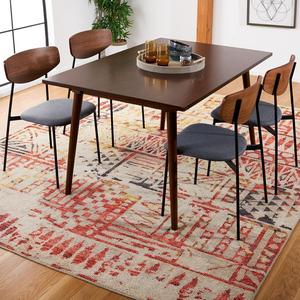 Ковер для гостиной, столовой, спальни SAFAVIEH, 244 x 305 см, Samarkand Collection Red/Ivory SRK182Q ручной вязки в стиле бохо с племенным орнаментом, потертый, из премиальной шерсти