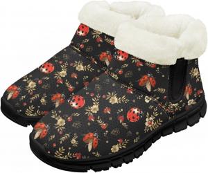 Мальчик Девочка Снежные Ботинки Короткие Зимние Теплые Ботиночки Нескользящие Легкие Уличные Ботинки для Холодной Погоды Chririnla, Fashion Ladybug