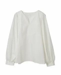 Хлопковая лациновая полосатая блузка с присборенной отделкой, напоминающая пишущую машинку Plain People, цвет White