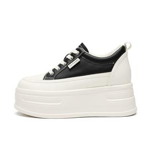 ZHR Женские низкие скейтерские туфли бежево-черные [платформа 6 см + скрытая танкетка 2,5 см], цвет Beige Black[Platform Sole 6cm+Hidden Wedge 2.5cm]