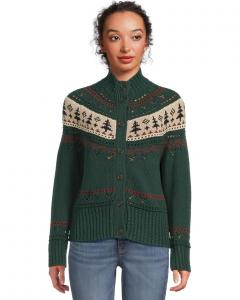 Женский кардиган L.L.Bean Signature Cotton Fisherman Button Front, Deepest Green Fair Isle