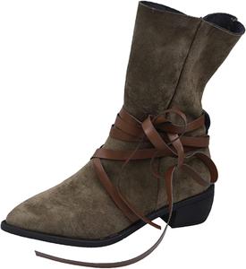 No Brand Женские модные короткие ботинки с цельной цветной бархатистой верхней частью, ремешком, заостренным носком и массивным каблуком (цвет армейский зеленый, размер 8)