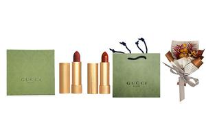Набор матовой помады из трех штук с сухоцветами Pouring Color, легко растушевывается, стойкий макияж GUCCI