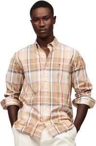 Мужская фирменная рубашка TOMMY HILFIGER с длинным рукавом и застежкой на пуговицы, классического кроя, коллекция 2025 года, Plaid Pinecone Tan B743.210