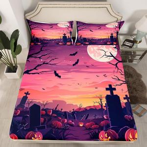 Erosebridal Детский комплект постельного белья Halloween с принтом тыквы и звезд, розовый и фиолетовый, Orange Purple