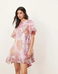 Асимметричное мини-платье-трапеция ARRANGE с пайетками и цветочным принтом