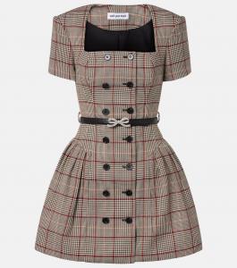 Мини-платье из шерстяной ткани в ёлочку с добавлением других волокон Self-Portrait, коричневый