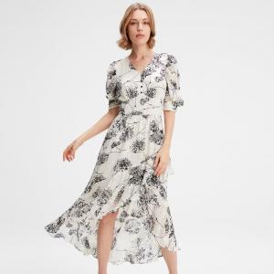 Линейное платье с цветочным принтом и глубоким подолом Smart And Joy, белый