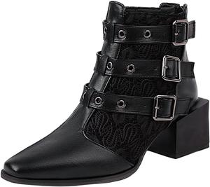 Женские ботильоны Colorblock - модные остроносые, с тремя пряжками, задней молнией, массивным средним каблуком, байкерский стиль, повседневная обувь для женщин Oiangi, Black